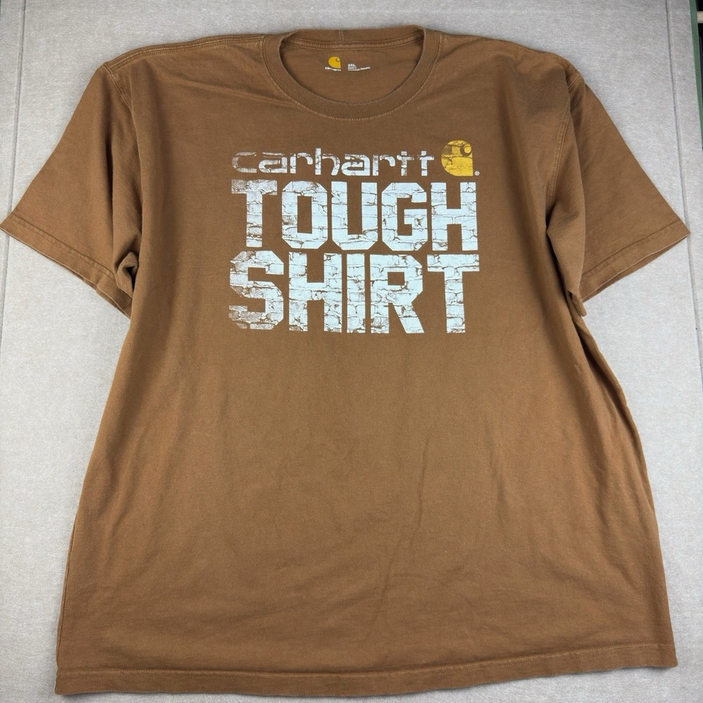 Carhartt Tough Shirt T-Shirt Men 2XL Brown Graphic Workwear Heavyweight Cotton‎